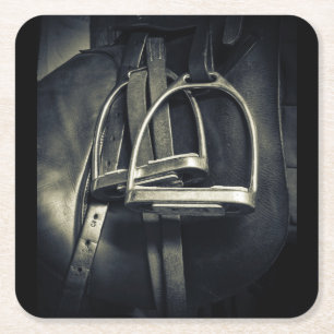 Stijlvol zilver Stirrups op het Engelse zadelzadje Vierkante Kartonnen Onderzetter