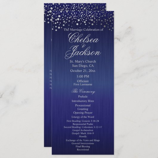 Stijlvol zilveren Confetti Stippen | Blauw - Progr Programma (Voorkant / Achterkant)