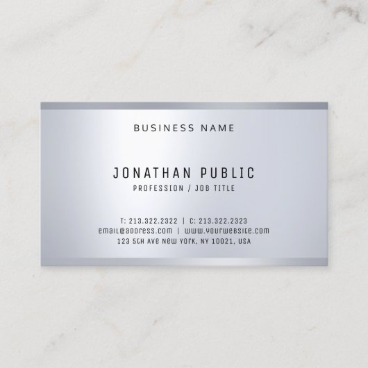 Stijlvol, zilveren look Sjabloon Modern Eenvoudig Visitekaartje (Voorkant)
