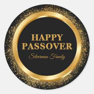 Stijlvol zwart en goud Hebreeuws Happy Passover Ronde Sticker