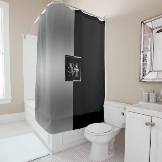 Stijlvol zwart en grijs geometrisch ontwerp Douche Douchegordijn (In situ)