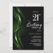 Stijlvol zwart en groen 21e verjaardagsfeest kaart (Voorkant)