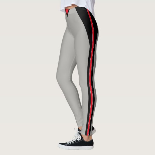Stijlvol zwart en rood gestreept op Light Silver G Leggings (Links)