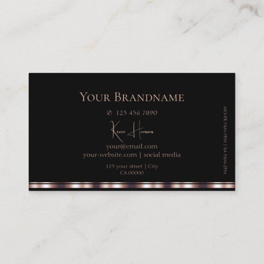 Stijlvol zwart en Roos goud met monogram Visitekaartje (Achterkant)