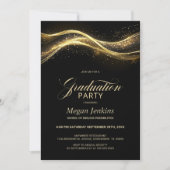 Stijlvol zwart goud afstudeerfeest kaart (Voorkant)