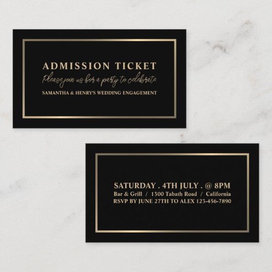 Stijlvol zwart & goud, toegangsbewijs visitekaartje (Voorkant / Achterkant)