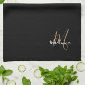 Stijlvol zwart goudhandschrift monogram theedoek (Gevouwen)