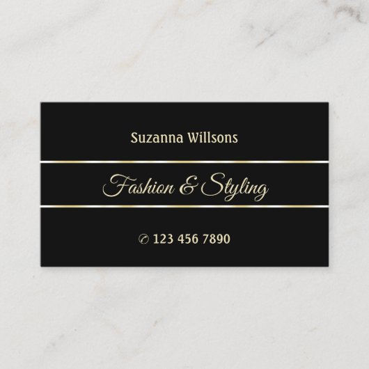 Stijlvol zwart met chic Golden Decor Stripes Visitekaartje (Voorkant)