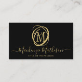 Stijlvol zwart monogram Gold-script Visitekaartje (Voorkant)