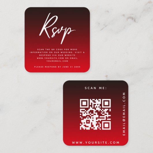 Stijlvol zwart ombre RSVP QR Code Weddenschap Chic Informatiekaartje (Voorkant / Achterkant)