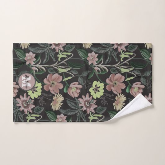 Stijlvol zwart, persoonlijk monogram, Floral Patro Bad Handdoek (Handdoek)