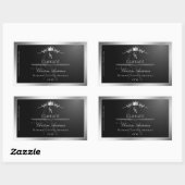Stijlvol zwart productlabel zilveren frame monogra rechthoekige sticker (Vel)
