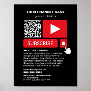 Stijlvol Zwart & Rood - QR Code, Youtube - Vlogger Poster