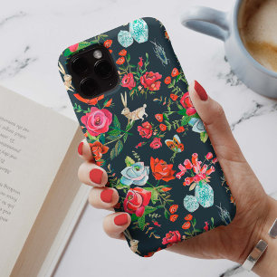 Stijlvol zwart & rood Secret Rose Garden patroon iPhone 13 Hoesje