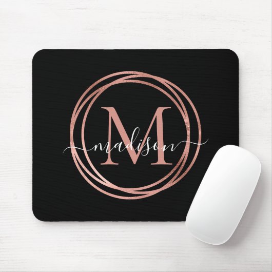 Stijlvol zwart Roos Gold Blush roze monogram cirke Muismat (Met muis)
