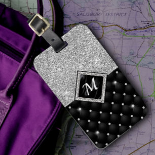 Stijlvol zwart ruitmonogram Crystal Silver Bagagelabel