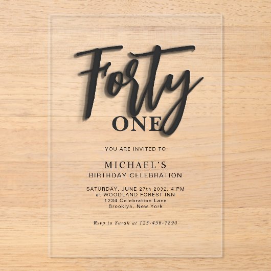 Stijlvol zwart script veertig 40e volwassene verja acryl uitnodigingen (Voorkant)