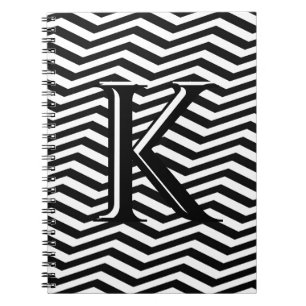 Stijlvol zwart wit Chevron Stripe Monogram Aangepa Notitieboek