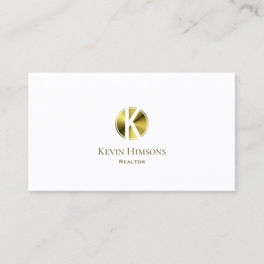 Stijlvol zwart wit en goud met een modern monogram visitekaartje (Voorkant)