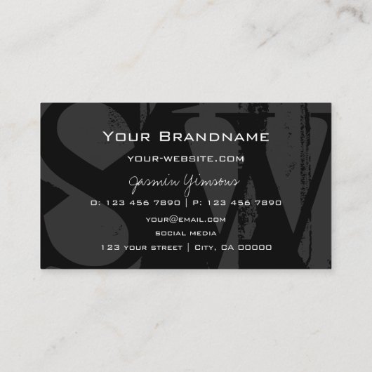 Stijlvol zwart wit en grijs met monogram modern visitekaartje (Achterkant)