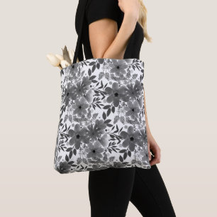 Stijlvol zwart-wit grijs/wit Floral patroon Draagtas