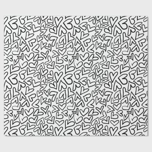 Stijlvol zwart-wit harten patroon cadeaupapier (Vlak)