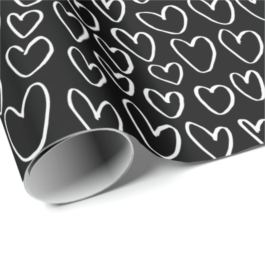 Stijlvol zwart-wit harten patroon cadeaupapier (Rol Hoek)