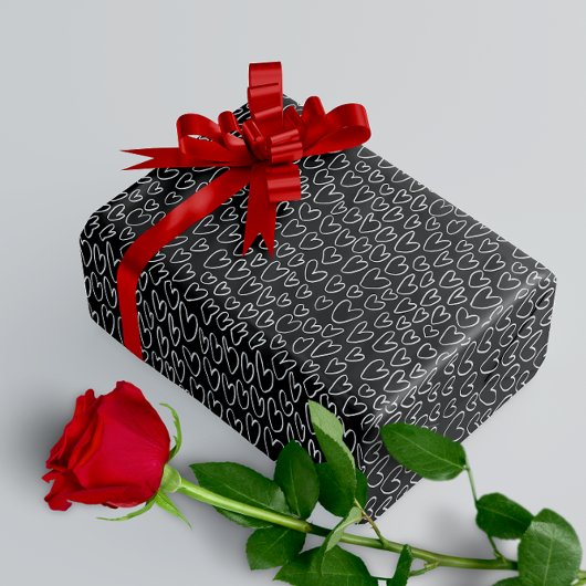 Stijlvol zwart-wit harten patroon cadeaupapier