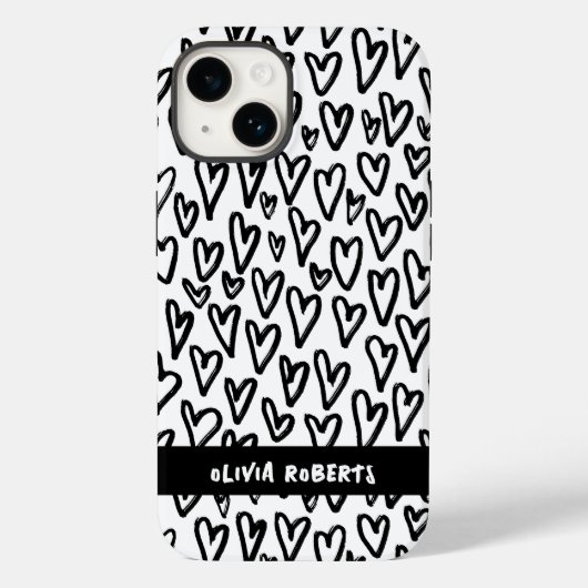 Stijlvol zwart-wit harten patroon personaliseren Case-Mate iPhone case (Achterkant)