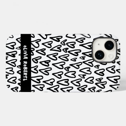 Stijlvol zwart-wit harten patroon personaliseren Case-Mate iPhone case (Achterkant (horizontaal))