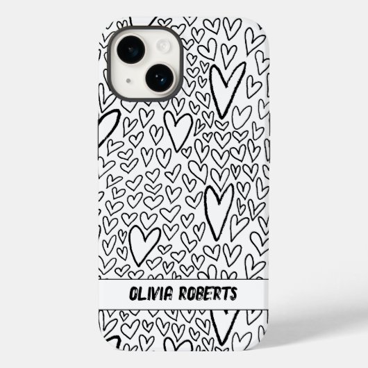 Stijlvol zwart-wit harten patroon personaliseren Case-Mate iPhone case (Achterkant)