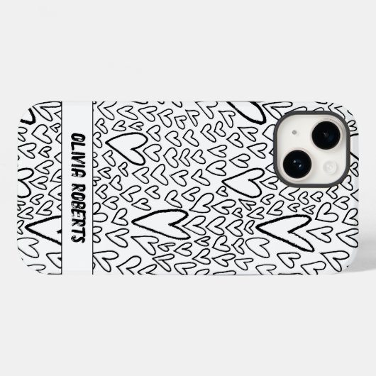 Stijlvol zwart-wit harten patroon personaliseren Case-Mate iPhone case (Achterkant (horizontaal))