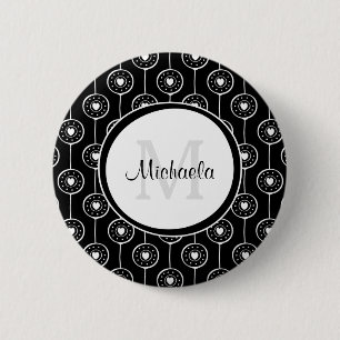 Stijlvol zwart-wit monogram met naam ronde button 5,7 cm