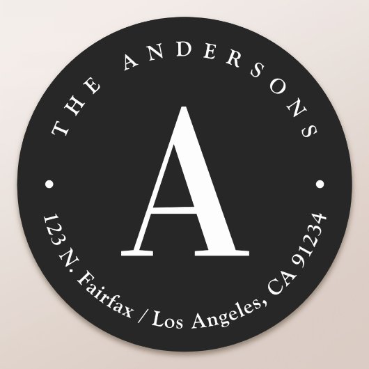 Stijlvol zwart-wit monogram retouradres ronde sticker