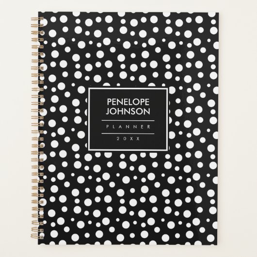 Stijlvol zwart wit polkadotpatroon planner (Voorkant)