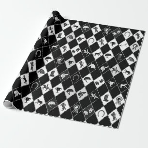 Stijlvol zwart wit ruiter diamantpatroon cadeaupapier