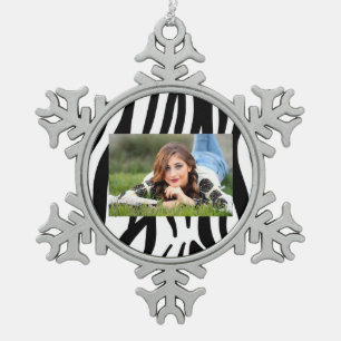 stijlvol, zwart-witzebrapad tin sneeuwvlok ornament