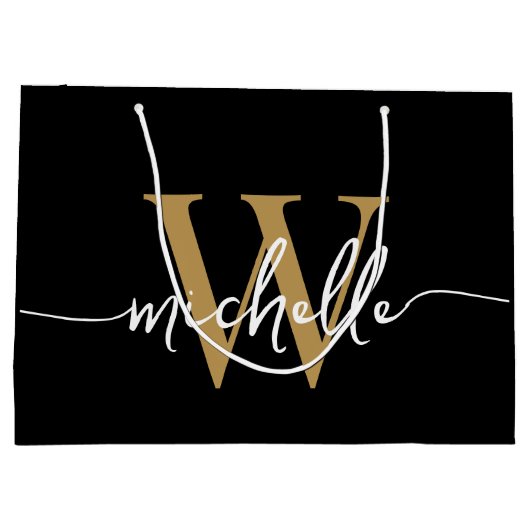 Stijlvol zwart zwart zwart monogram Initiaal scrip Groot Cadeauzakje (Achterkant)