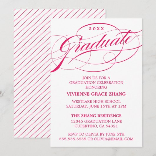 STIJLVOLE ELEGANTE SCRIPT AFSTUDEERFEEST UITNODIGI KAART (Voorkant / Achterkant)