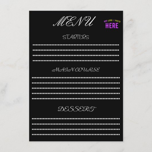 STIJLVOLE MODERNE AANPASBARE ZWARTE GECERTIFICEERD MENU (Voorkant)