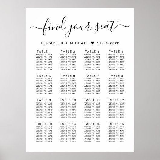 Stijlvolle 16 tafel bruiloft zitgrafiek poster (Voorkant)