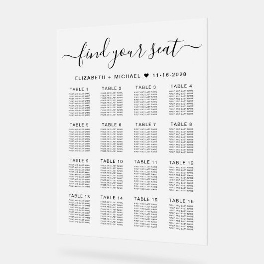 Stijlvolle 16 Tafel Bruiloft Zitje Frosted Acryl Bord (Hoek)