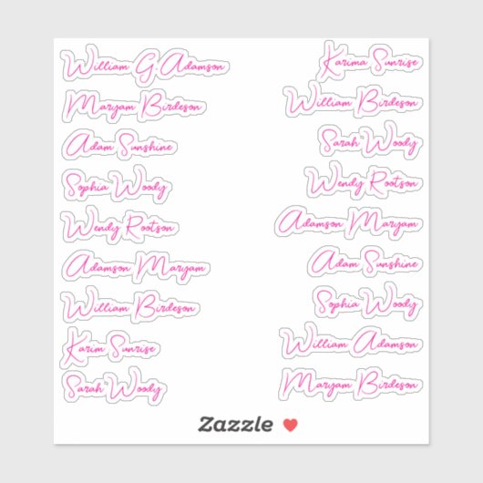 Stijlvolle 18 volledige namen, kalligrafie script  sticker (Vel)