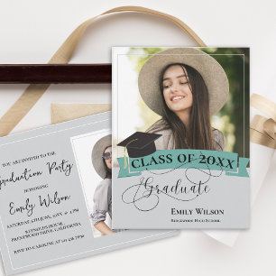 Stijlvolle 2 foto 2025 Graduation Party Invitation Briefkaart