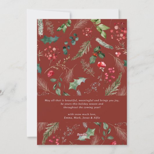 Stijlvolle 3 foto Bourgondië rood vrolijk kerstfee Feestdagenkaart (Achterkant)