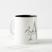 Stijlvolle aangepaste monogram Naam script Tweekleurige Koffiemok (Voorkant links)