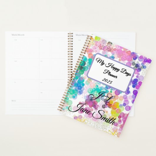 Stijlvolle Abstracte Bokeh My Happy Days Monogram Planner (Display)