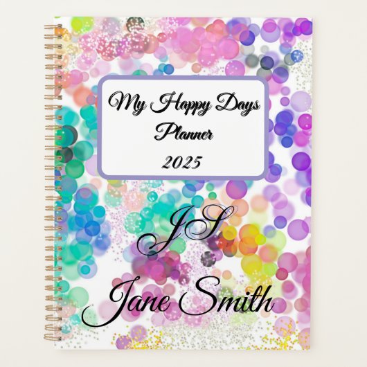 Stijlvolle Abstracte Bokeh My Happy Days Monogram Planner (Voorkant)