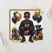 Stijlvolle Afro-Amerikaanse jongen zwart/gouden ve Kaart (Voorkant / Achterkant in situ)