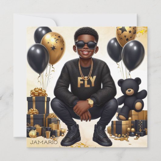 Stijlvolle Afro-Amerikaanse jongen zwart/gouden ve Kaart (Voorkant)